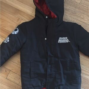 Super Mario Kids Puffer Jacket - Black and Red